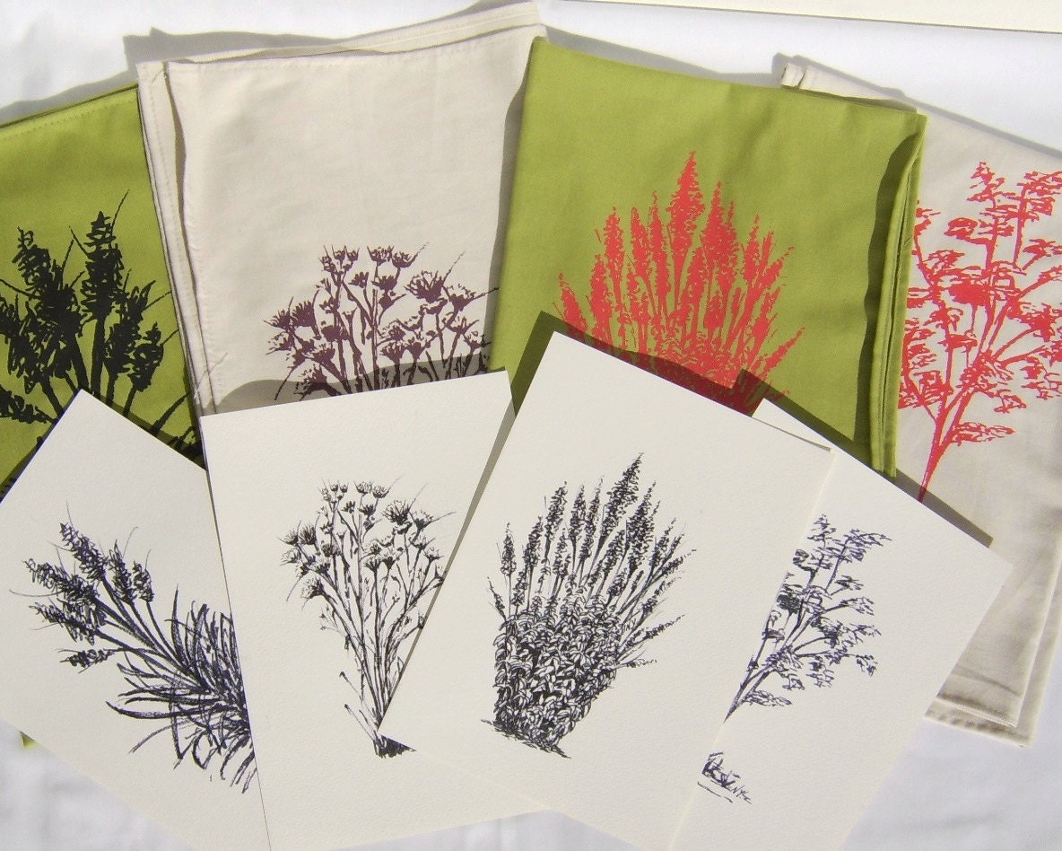 TEA TOWEL SALE / set of 4 from my sketch drawing (19" x 27")