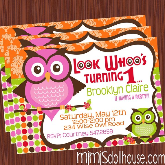 Owl Invitation- Printable Owl Birthday Invitation PDF/JPEG Il_570xn