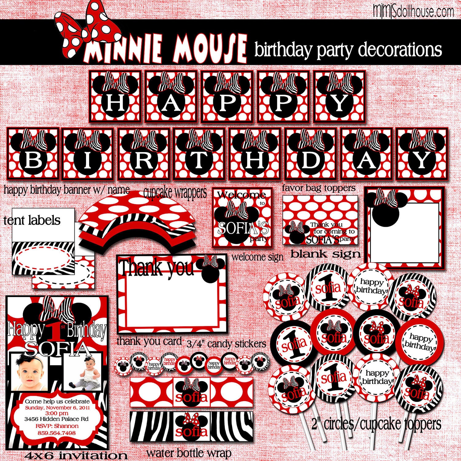 Minnie Mouse Birthday Party Decorations-Personalized-Pink or Red Polka-dot Minnie Mouse