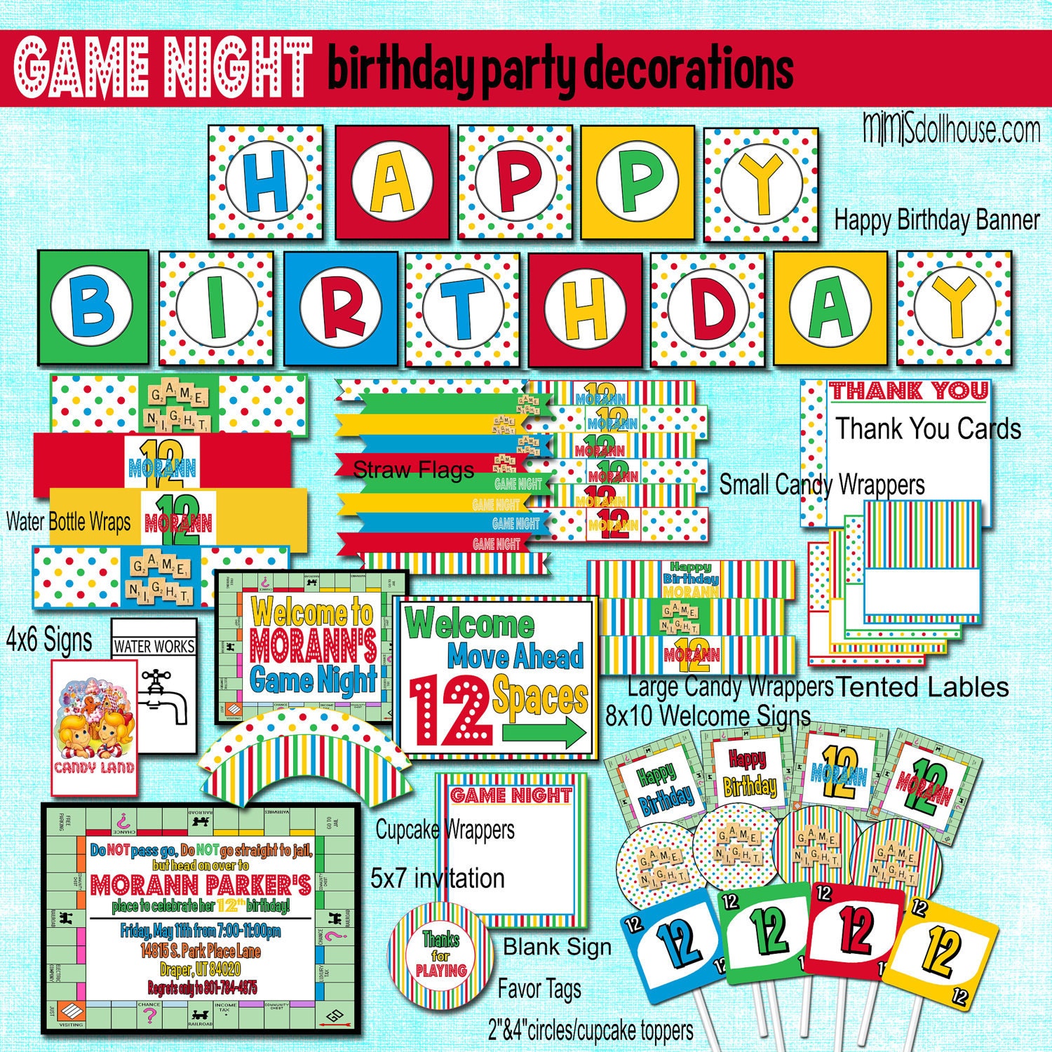 Game Night Decorations- Printable Board Game Birthday Party Decorations PDF/JPEG- As Seen on Hostess with the Mostess