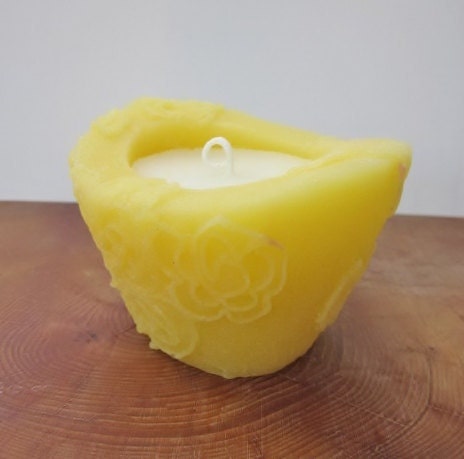 Citrus Sun - Beewax/palmwax Candles - Small Chantilly Design Natural Wax Candle (Citrus Yellow/White Color)