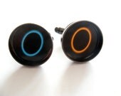 PORTAL Cufflinks- Video game inspired geek gamer cuff links- gift for him- Black blue orange- Physics science