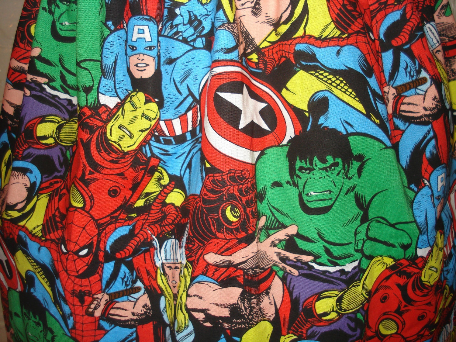 LAST ONE - Small Print Avengers Mini Skirt with Hulk, Captain America, Thor, Spiderman, Iron Man, Wolverine- High Waisted Ladies - Handmade
