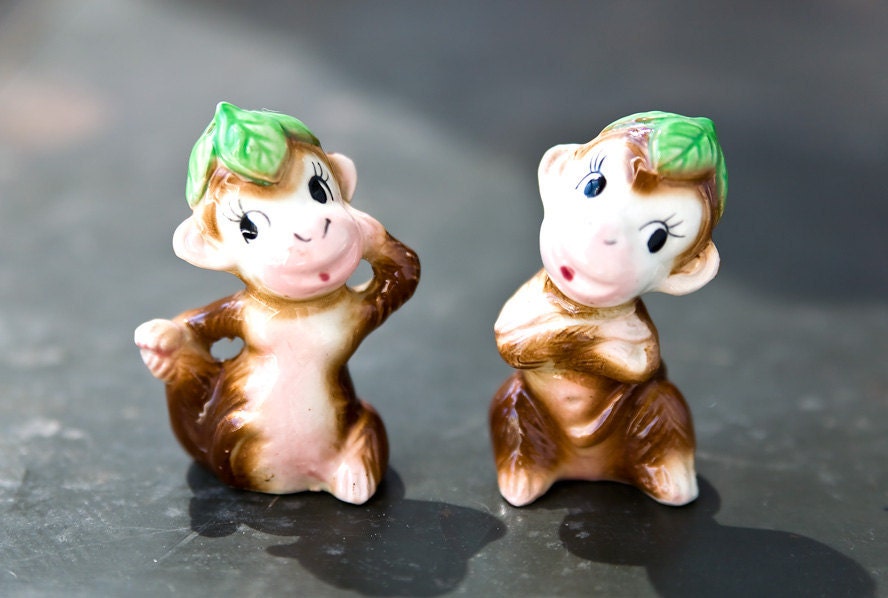 Vintage Salt and Pepper Shakers - Monkey Figurines