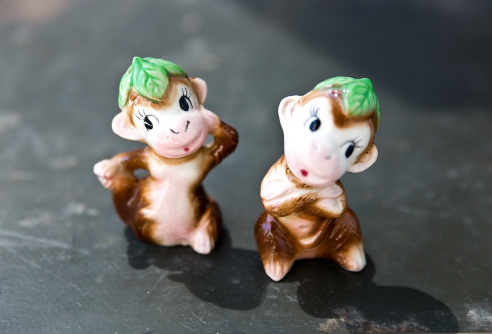 Vintage Salt and Pepper Shakers - Monkey Figurines