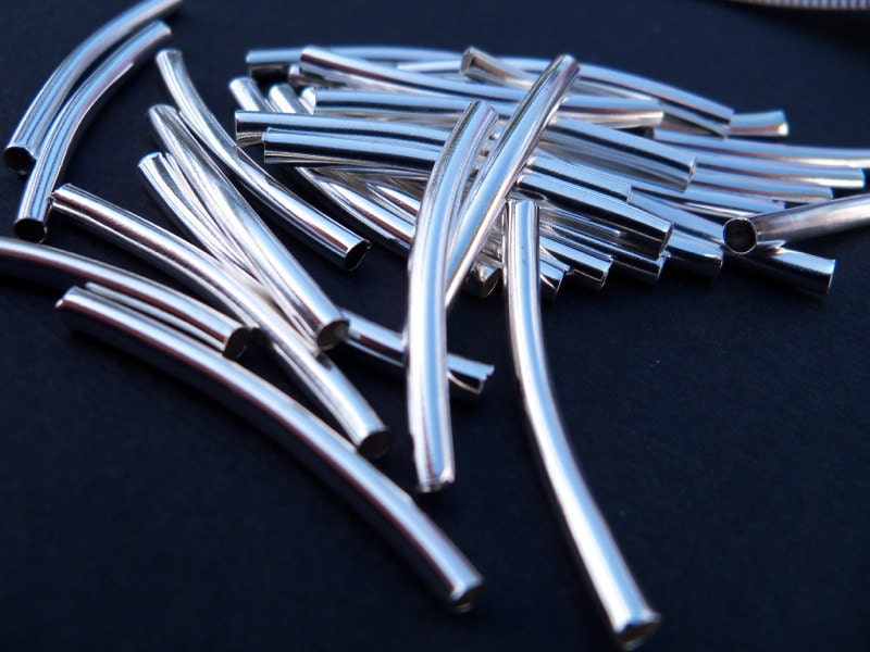 Silver Tube Beads, Curved, 3cm, 25 pcs