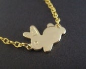 Gold Necklace, Rabbit Necklace, Bunny Necklace, Gold Bunny, Gold Rabbit, Rabbit Pendant, Bunny Pendant, Small Bunny, Tiny, Animal Jewelry