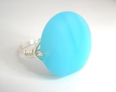 Aqua Blue Ring, Glass Ring, Aquamarine, Wrapped Ring, Round, Aqua, Light Blue, Turquoise, Glass Stone, Frosted, Sea Glass, Silver Plated