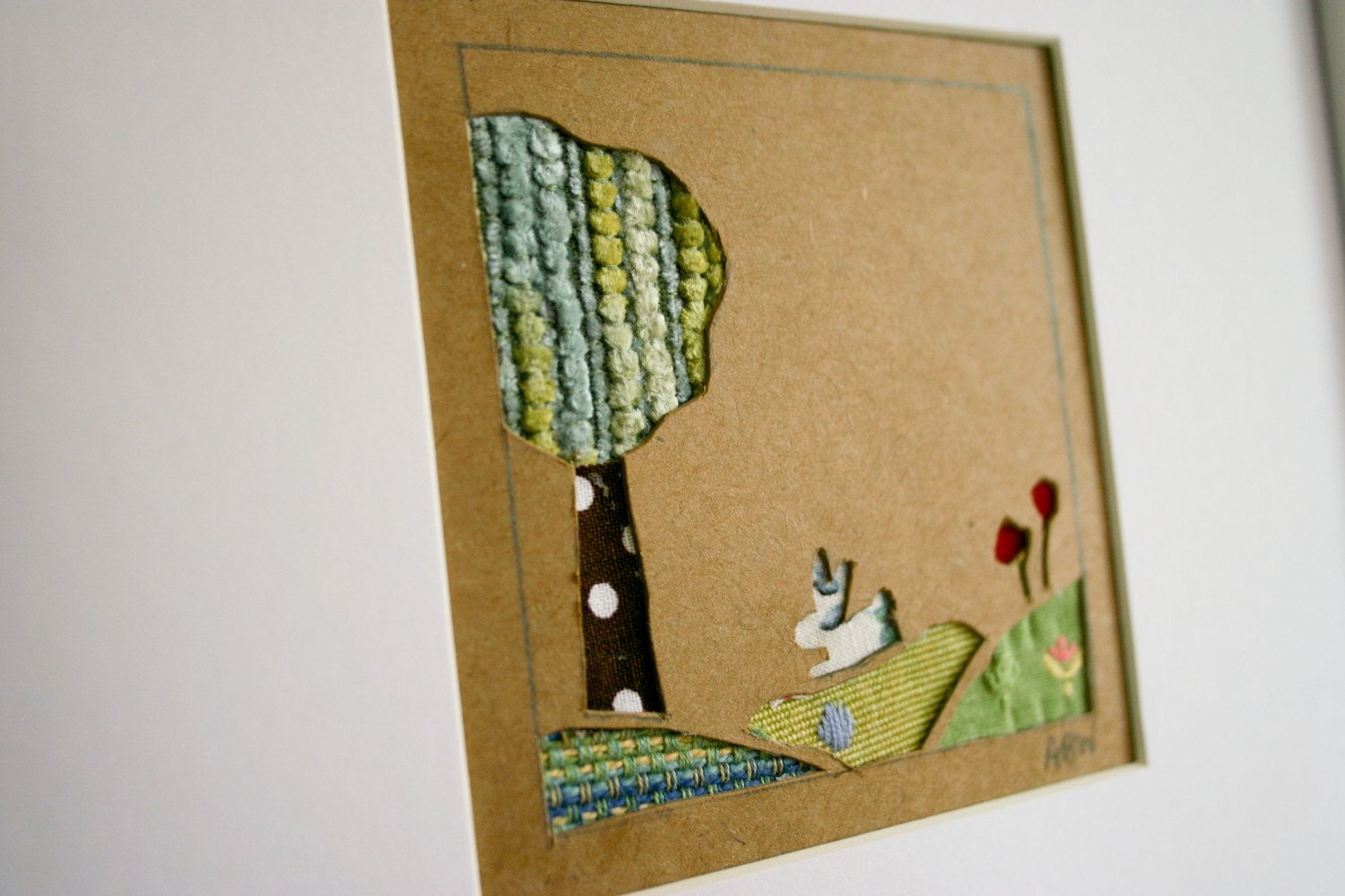 Bunny and Poppies Fabric Papercut with frame