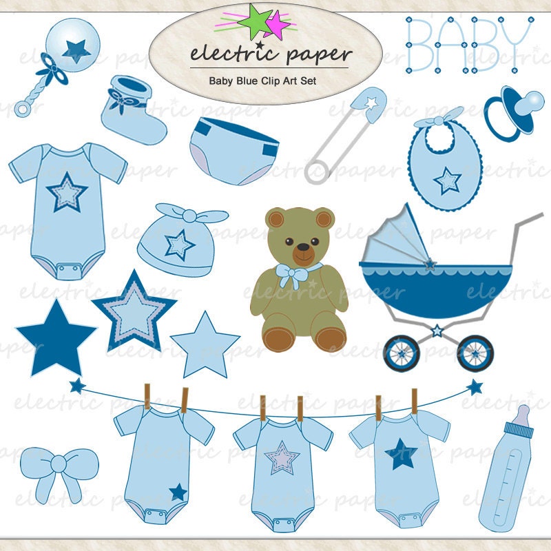 Baby Blue Star Clip Art Set - instant download