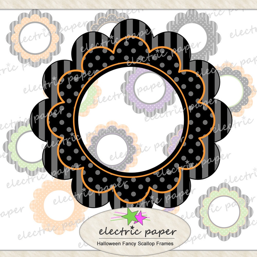 Halloween Fancy Scallop Clipart Frames / Journal Tags - Instant Download