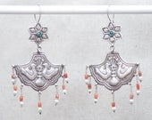 Afghani silver love bird earrings with pearl and coral (layaway available)