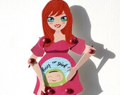Movable pregnant mom paperdoll in pink and black leggins boy or girl