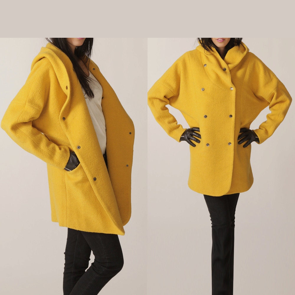Immediate shipping Hoodie coat/ Hoodie jacket /winter wool coat/outerwear/yellow jacket/mustard Hooded women FM061 - FM908