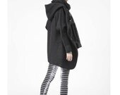 Hoodie coat/ Hoodie jacket /winter coats/ wool coat/outerwear/black jacket/black coat/Hooded women ( FM061)