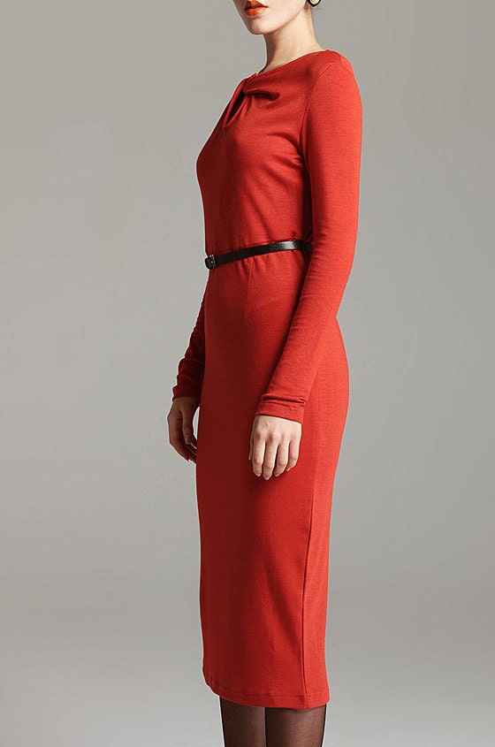 spring dress orange Dress long sleeves dress knitwear cotton dress Sexi party dress /formal dress red (FM004)