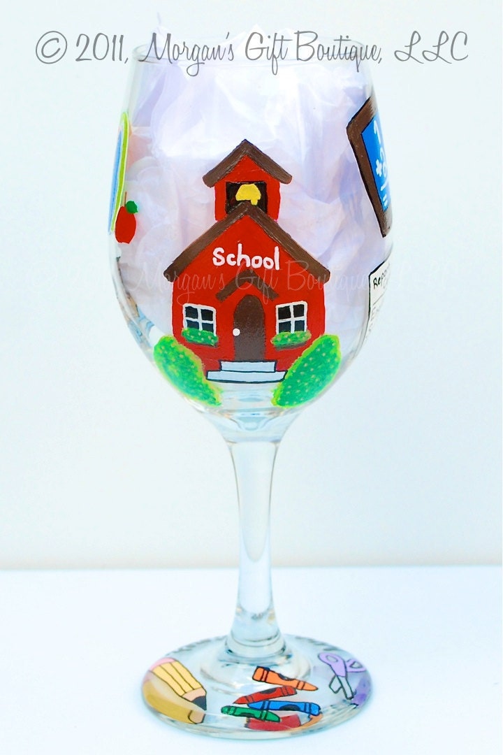 Teacher Hand Painted Wine Glass