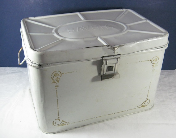 Vintage Savory Bread Box White Cottage Kitchen Storage