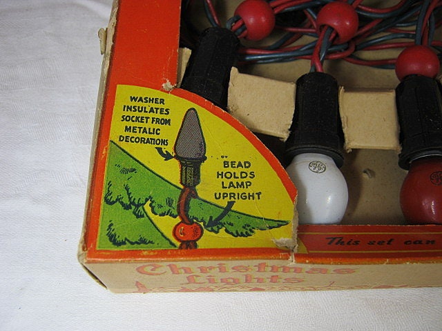 Vintage 1939 NOMA Christmas Tree LIGHTs ORIGINAL BOX Wood Beads