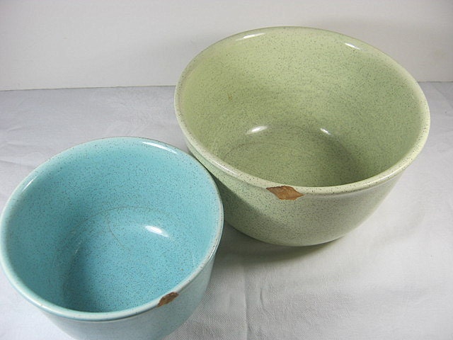 Vintage Bauer Bowl Speckled Pottery Mixing Bowls Set/2 Farmhouse