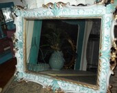 Large Syroco French style baroque Baby girl, decorative baby nursery wall frame, wall nursery in aqua and white
