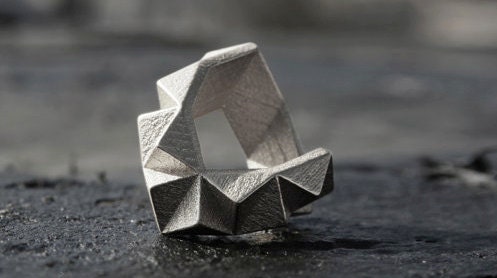 KINETIC - Sterling silver faceted modern 3D printed ring