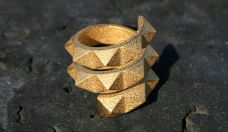 SPIN 720 - Yellow gold faceted modern spiral geometric 3D printed ring