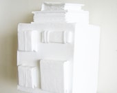 Home Library II - White sculpture painting, white books, book art, minimalist, urban chic, all white design, whiteness, stark, art gift, 4x4