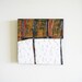 Buttoned Up - Black, white painting, abstract, ochre, minimalist, urban chic, orange, bold, stark, fine art, collector, art gift, 12x12