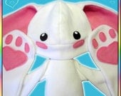 White Bunny NOMS Plushie Hat - Antipill Fleece Anime Animal Ears Plush Scarf Rabbit Cute Kawaii Cosplay Usagi Pink Warm Adult Teen Child
