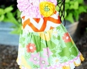 RESERVED Little Girls Chevron Orange Sunshine ruffle Top and Capri LAST ONE size 6