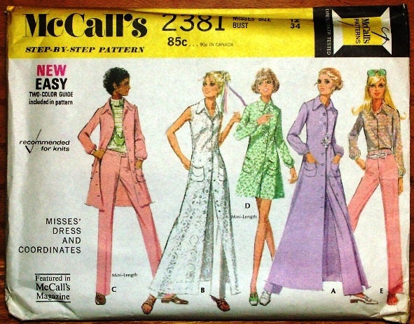 McCall's 2381 sewing pattern dress pants shirt wardrobe vintage size 12