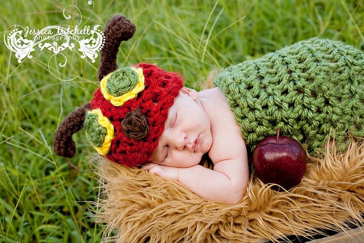 Baby Crochet Hungry Caterpillar HAT ONLY Photography Prop - Treasured Little Creations
