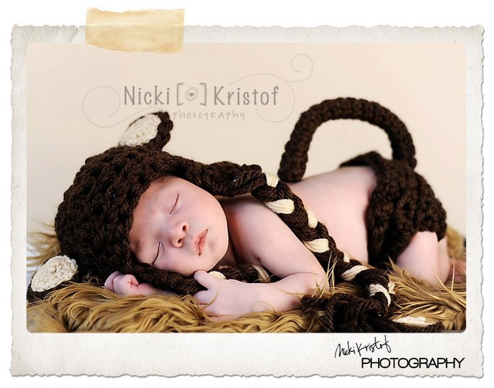 Baby Crochet Monkey Hat & Diaper Cover Set with Tail Photography Prop - Treasured Little Creations