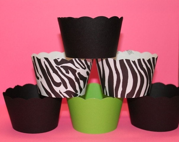 Cupcake Wrappers in Lime Black and Zebra Modern Chic Birthday