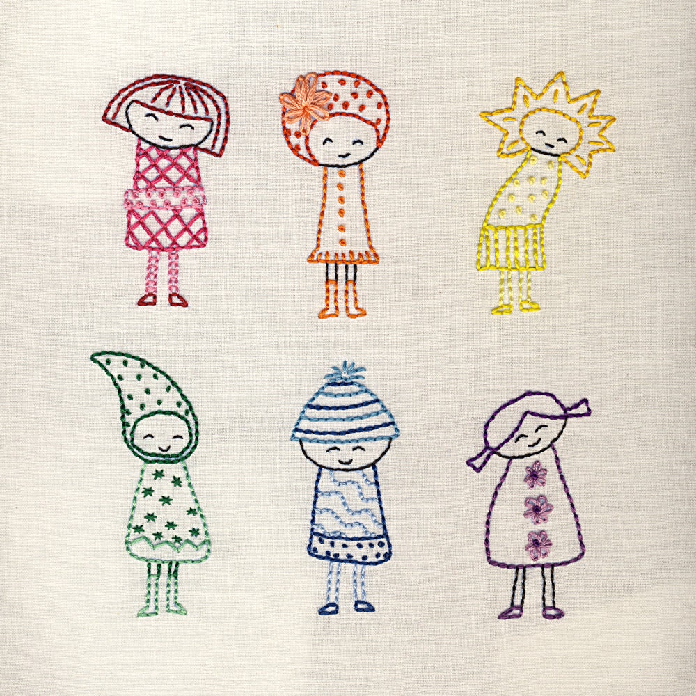 Rainbow Girls embroidery pattern PDF