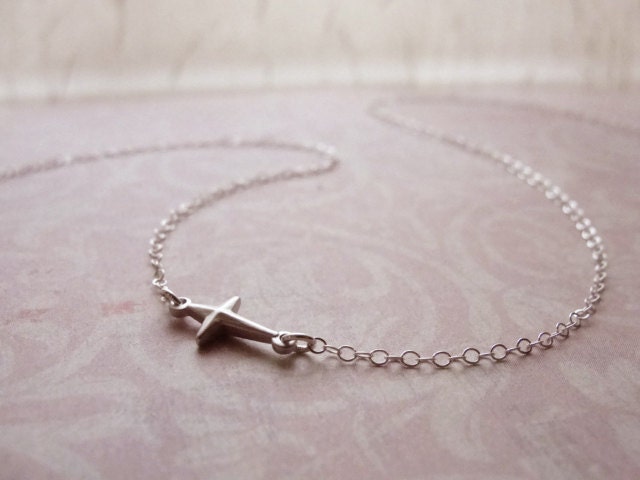 Tiny side cross necklace - small silver cross - little silver cross jewelry
