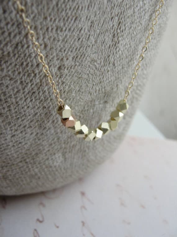 Petite gold and rose gold nugget necklace - gold and rose gold necklace