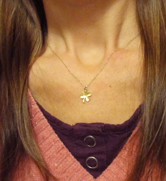Simple gold clover necklace - shamrock necklace - lucky gold jewelry