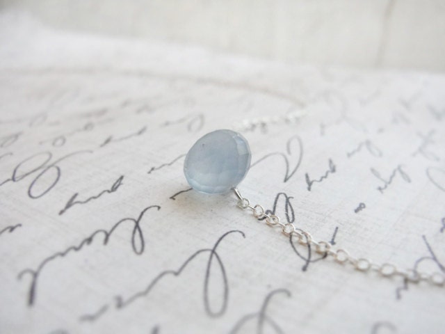Periwinkle chalcedony on silver necklace - pale blue necklace - dainty everyday jewelry