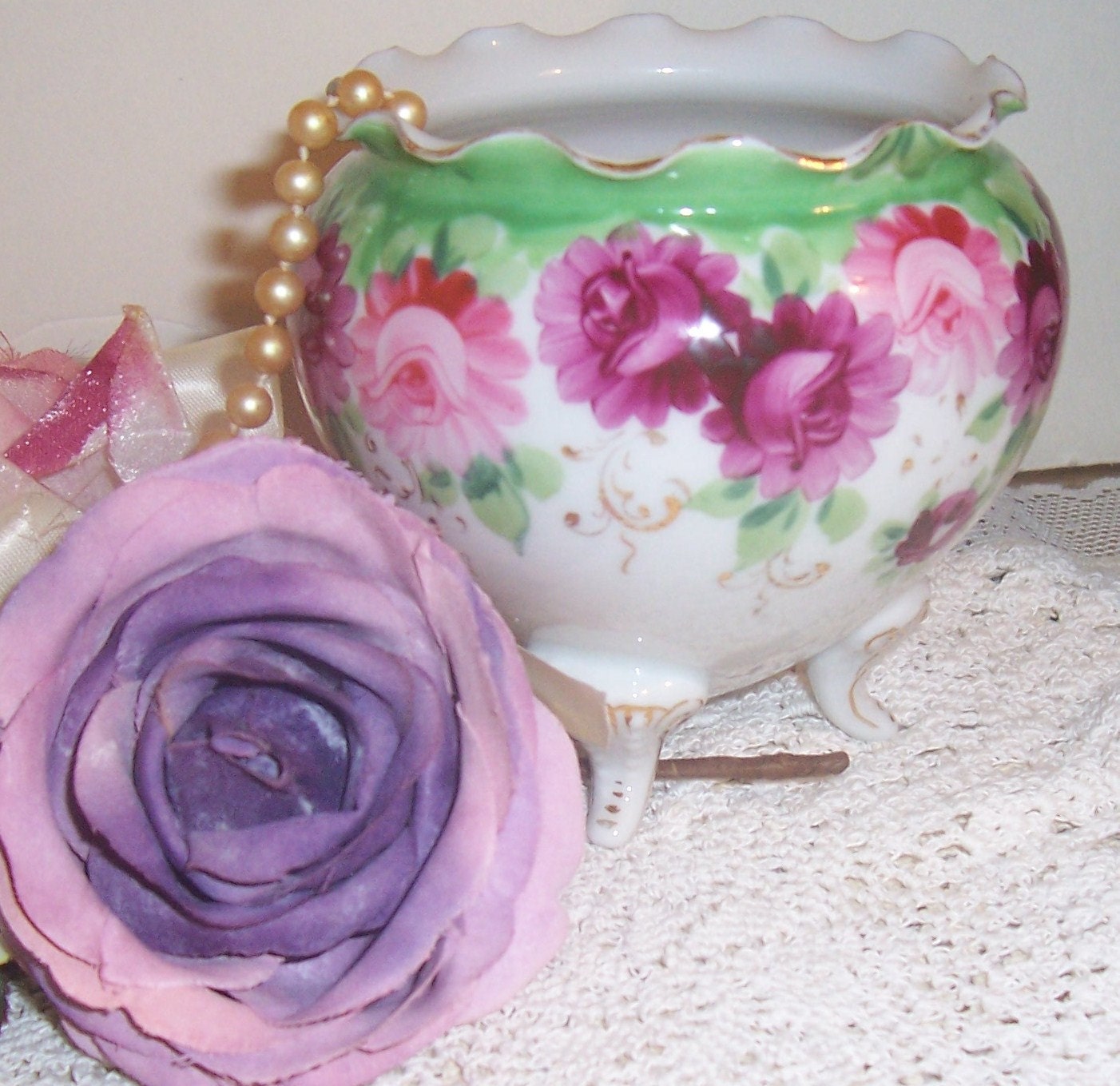 Vintage Vase  Hand Painted Floral French Cottage