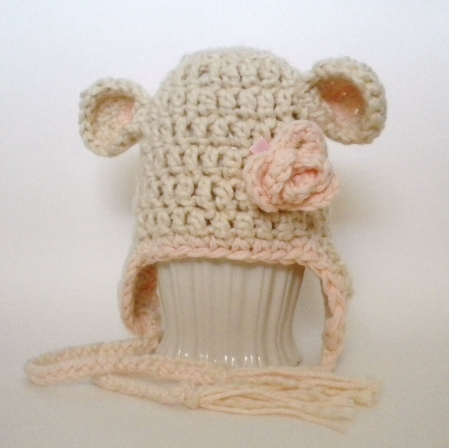 Lambie Lamb Newborn Hat Earflap Crochet