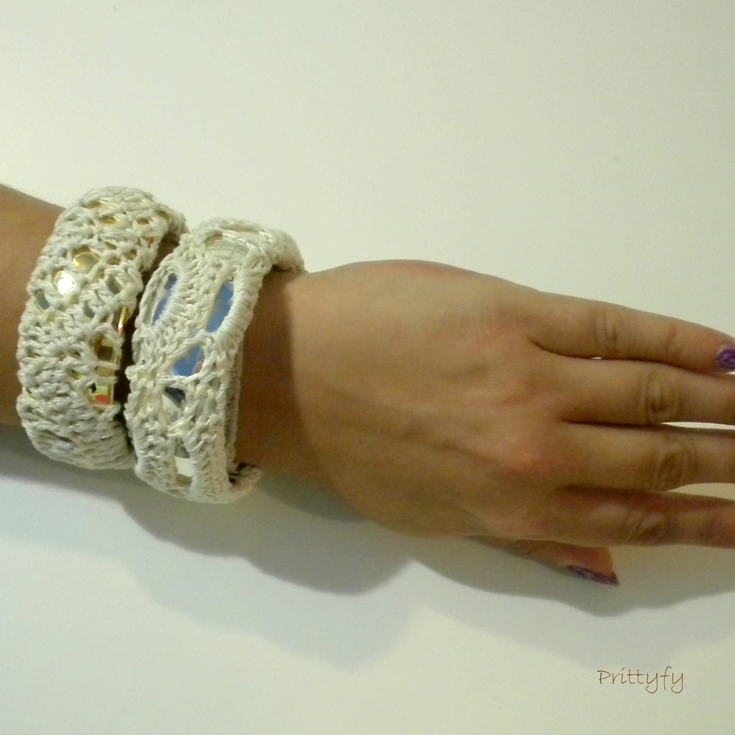Crochet Lace Bangle Bracelet Silver or Gold