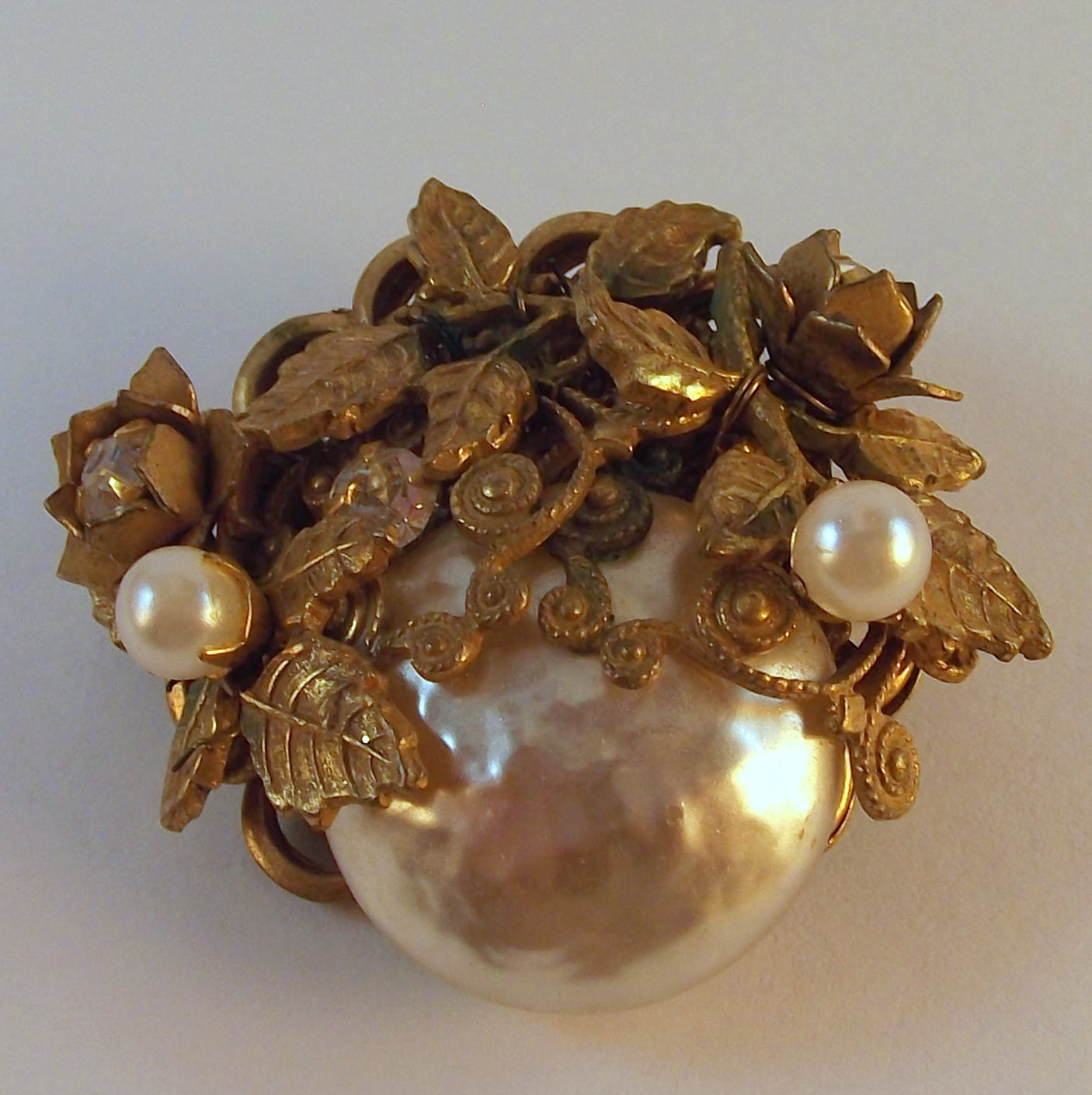 Vintage Miriam Haskell Brooch - Signed Pearl Pin