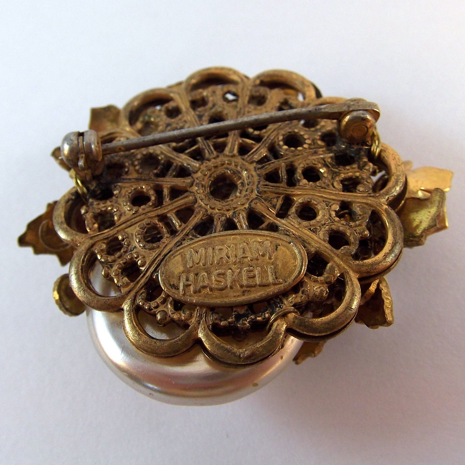 Vintage Miriam Haskell Brooch - Signed Pearl Pin