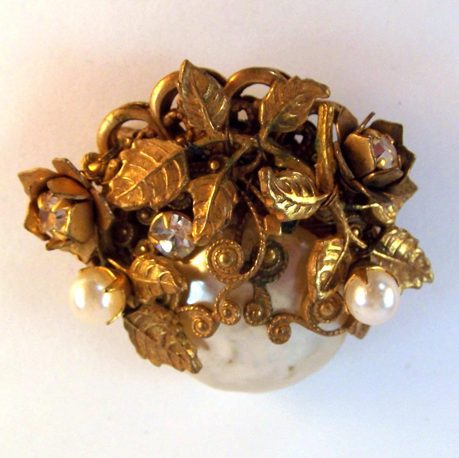 Vintage Miriam Haskell Brooch - Signed Pearl Pin