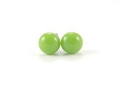 Peapod green fused glass stud earrings with surgical steel earring posts