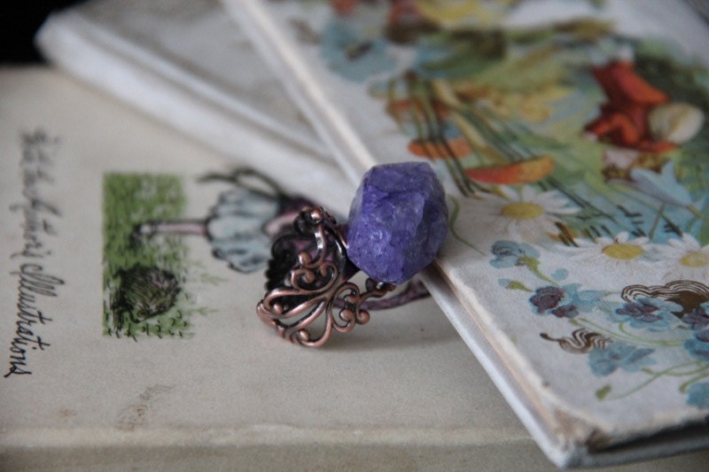 Quartz Raw Dyed Purple Geology Science Geek Girl Ring