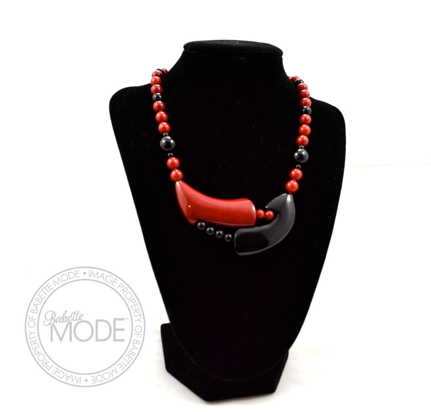 Red and Black Glass Beaded Necklace