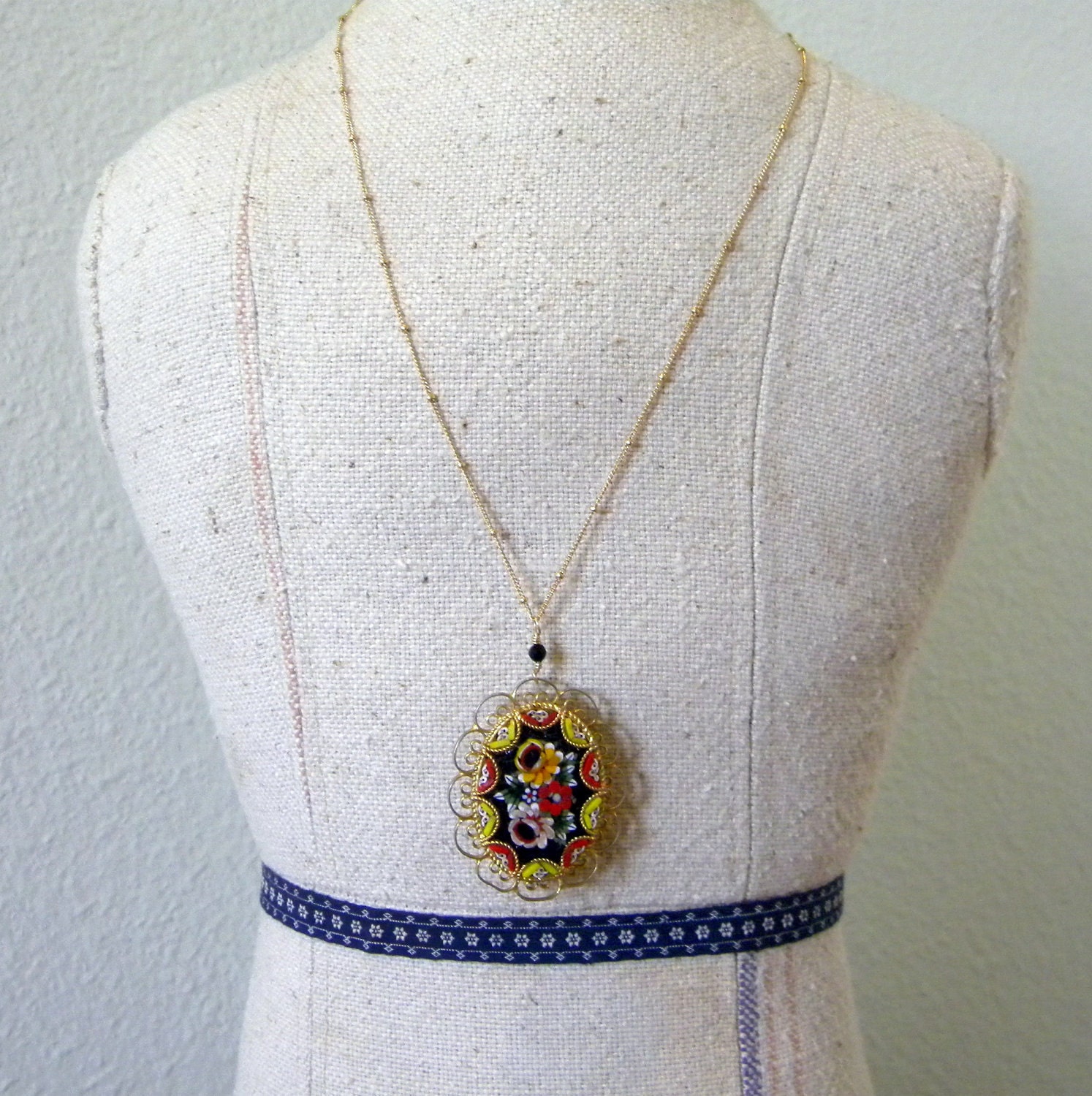 Vintage Flower Mosaic Necklace